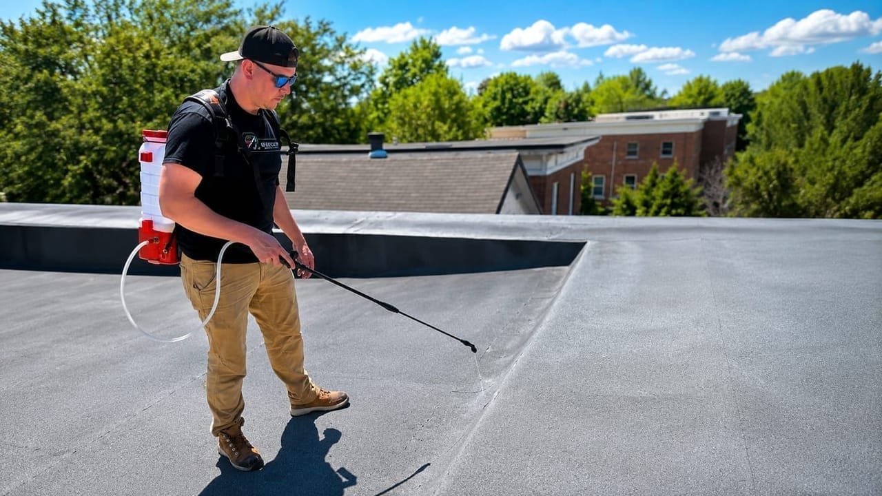 Sam Rigo applying GoNano surface protection on a flat roof